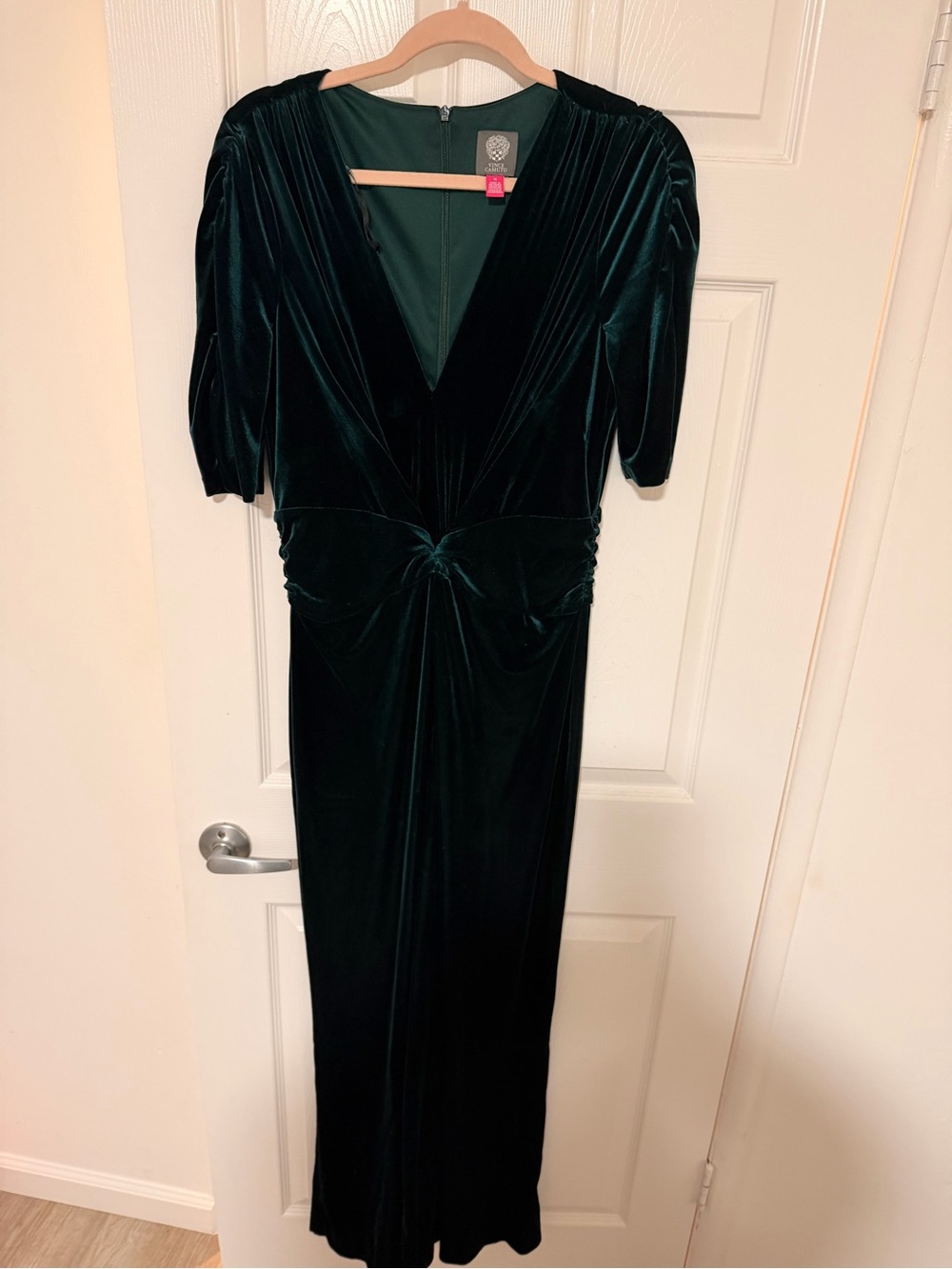 Vince Camuto Velvet Deep Teal Wide-Leg Jumpsuit with Knot Front - Picture 4 of 7